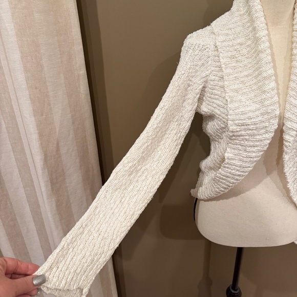 White House Black Market Cream with gold accent thread cardigan sweater, Size L - Picture 4 of 10
